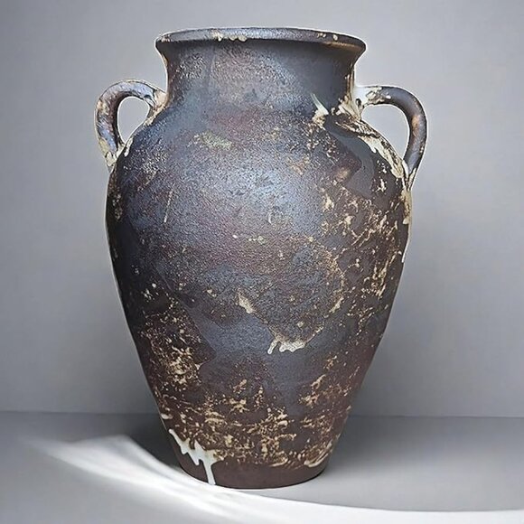 Handmade Black Pottery Vase - 10" Rustic Farmhouse vase, Vintage Weathered - Picture 1 of 7